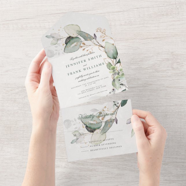 Elegante Rustico Eucalipto Verde Elegante Casament (Aba destacável)