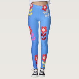 Elegante Rustico Natural Azul Céu E Floral Legging