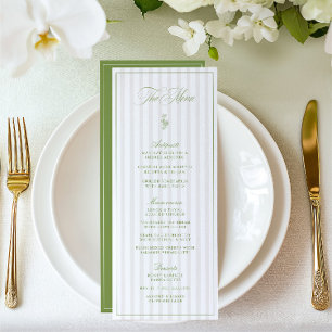 Elegante Sage Green & Beige Striped Weding Menu