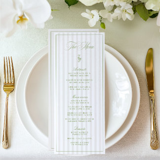 Elegante Sage Green & Beige Striped Weding Menu