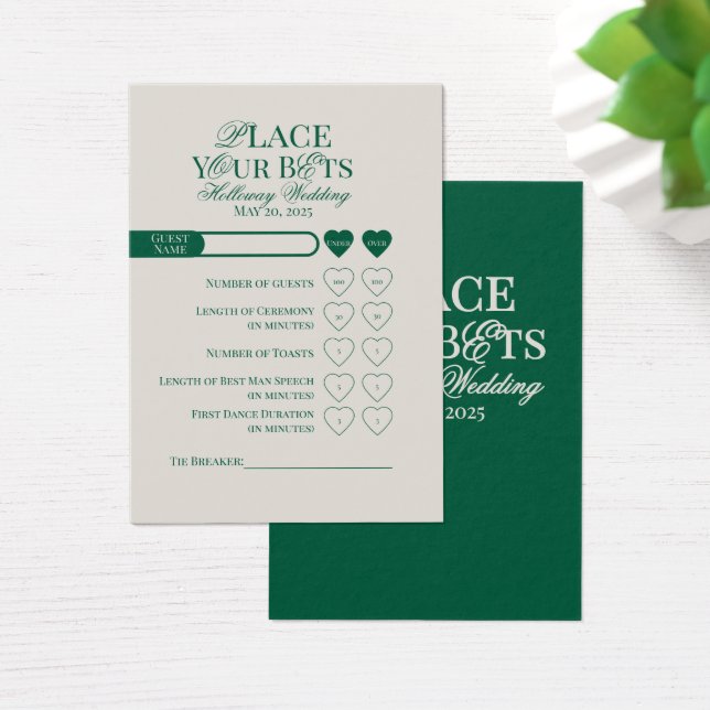 Elegante Sage Green Editable Weding Prop Bet Card (Mesa)