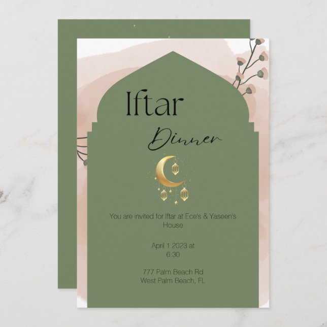 Elegante Sage Green Ramadan Iftar Convite (Frente/Verso)