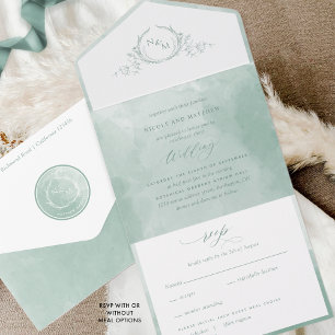 Elegante Sage Green Watercolor Monograma Casamento