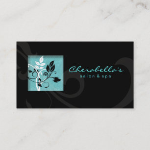Elegante Salon Spa Floral Cartão de visita Black