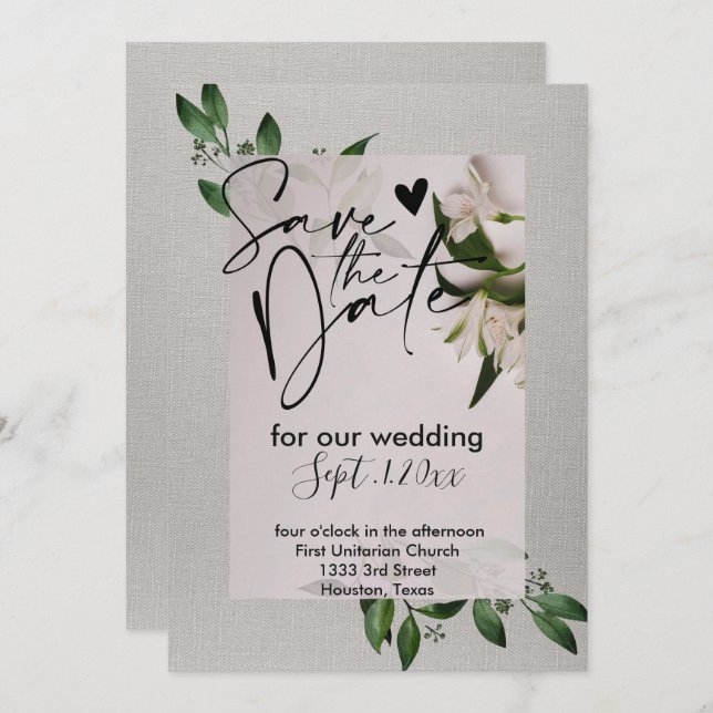 Elegante salvar o convite de data (Frente/Verso)