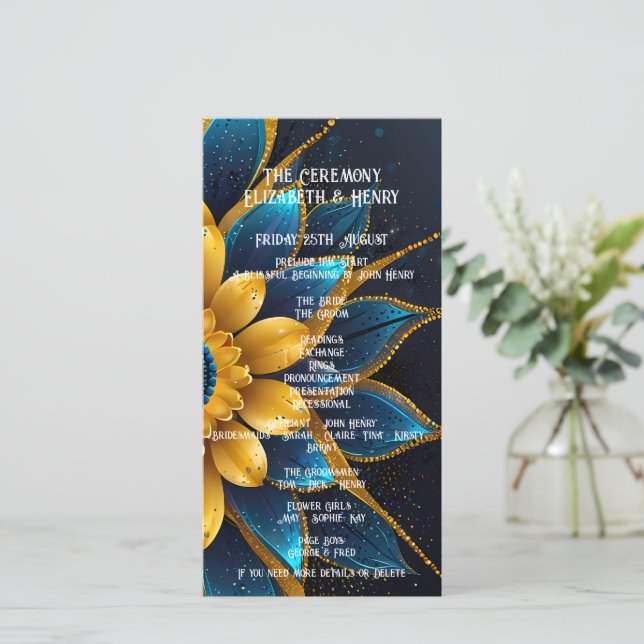 Elegante Sapphire e Dourada Casamento Floral (Em pé/Frente)