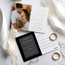 Elegante Save the Date com 1 Foto em Ouro e Preto
