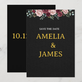 Elegante Save The Date Floral Preto e Borgonha
