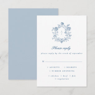 Elegante Script Blue Floral Crista Casamento RSVP