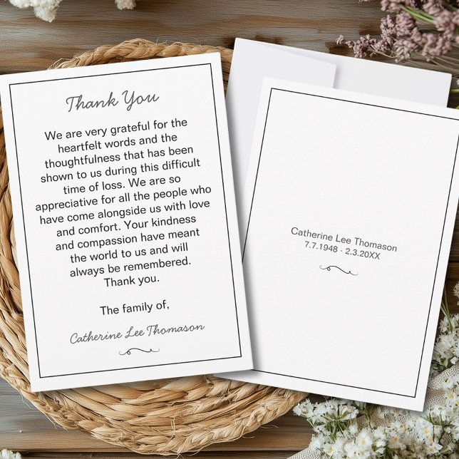 Elegante Script Cartão de Agradecimento Simples Fu (Elegant Script Simple Funeral Flat Thank You Card
)
