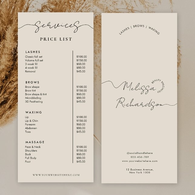 Elegante Script de Caligrafia Lista de Preços Menu (Criador carregado)