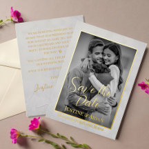 Elegante Script de Cinza-Dourado com Foto Save the