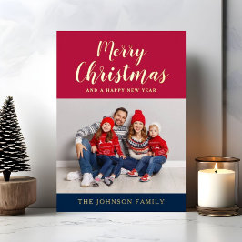 Elegante Script Foto de Natal Dourado 