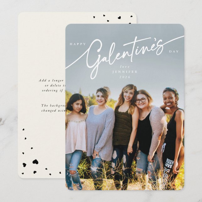 Elegante Script Galentine's Day Cartão com fotos (Frente/Verso)