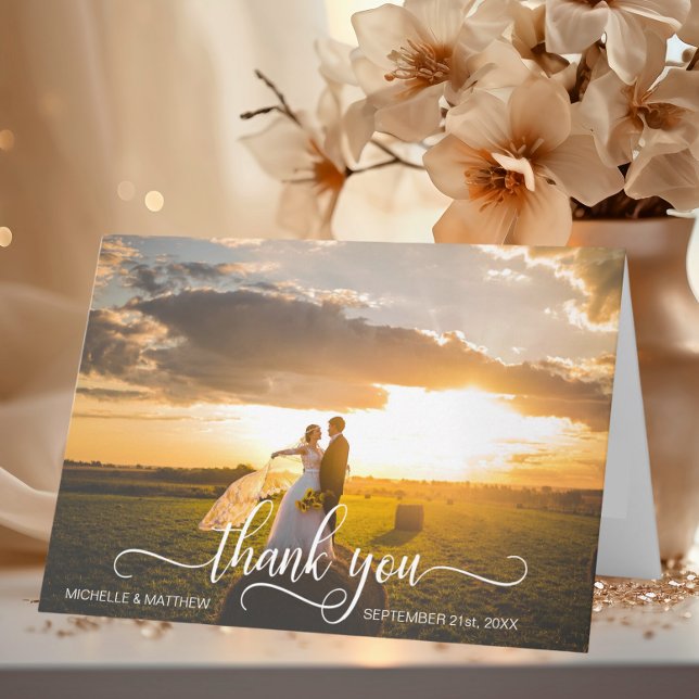 Elegante Script OBRIGADO SEU cartão de nota de cas (Elegant Script THANK YOU wedding note card  PHOTO)