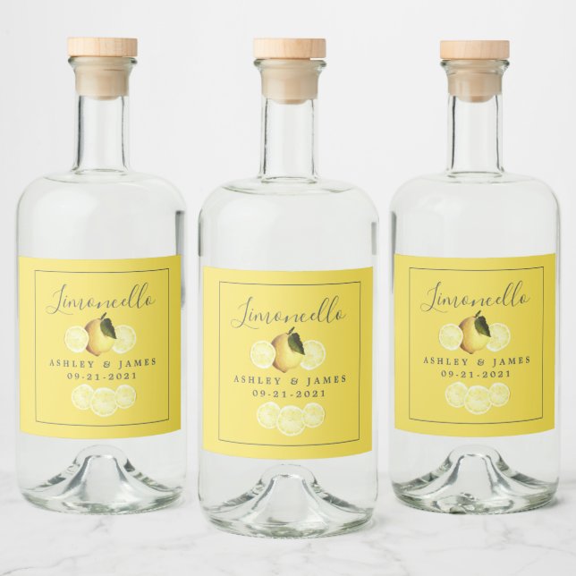 Elegante Script Watercolor Lemon Wedding Limoncell (Garrafas)