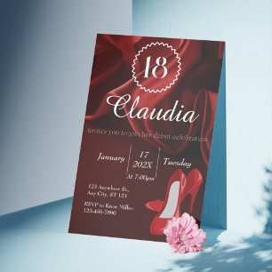 Elegante Seda Vermelha e Convite de 18 Anos Azul R