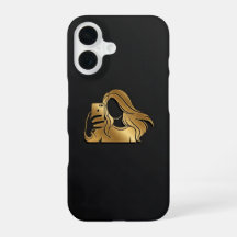 Elegante Silhueta Dourada Metálica de Garota Selfi