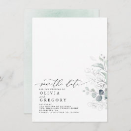 Elegante Silver Greenery Salve O Anúncio De Data