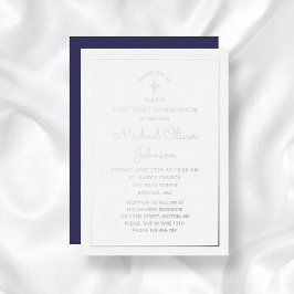 Elegante Silver Script Marinho Blue First Commune