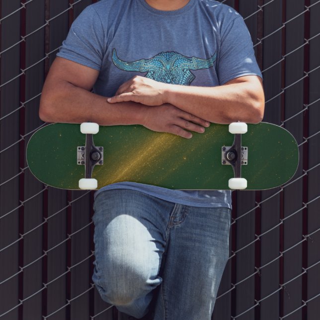 Elegante Skateboard Unisex Verde e Dourado (Ao ar livre 3)