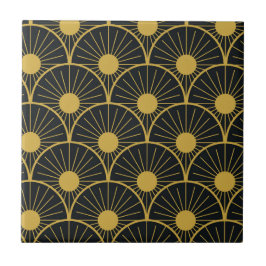 Elegante Sol Abstrato Dourado Art Déco em Preto