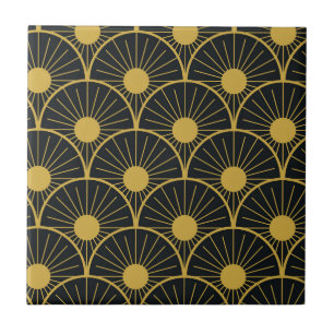 Elegante Sol Abstrato Dourado Art Déco em Preto
