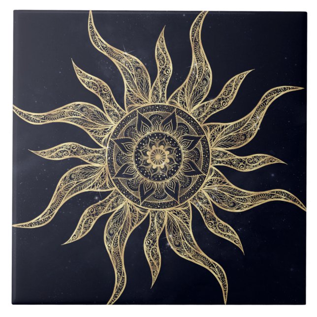 Elegante Sol Dourado Mandala Blue Nebula Design (Frente)