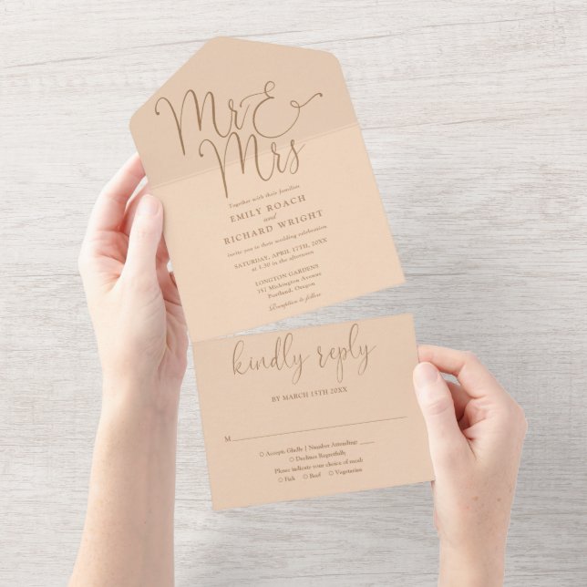 Elegante Sr E Sra Script Soft Peach Casamento (Tearaway)