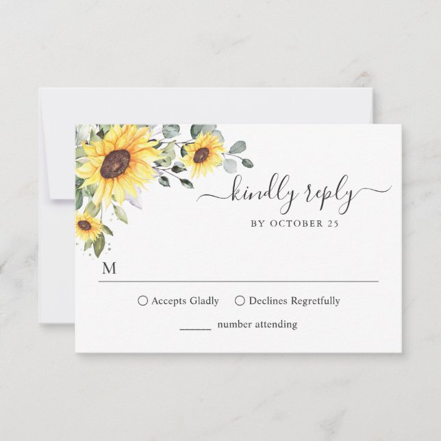 Elegante Sunflower Eucalyptus Floral Wedding RSVP (Frente)