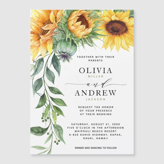 Elegante Sunflower Watercolor Convite de casamento (Frente)