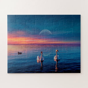 Elegante Swans Water Sunset Jigsen Quebra-cabeça