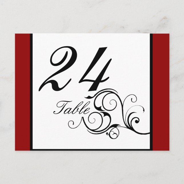 Elegante Swirl em Rich Red Table Number Cartão pos (Frente)