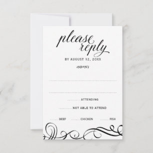 Elegante Swirls Wedding RSVP c/ Meal Choice (Preto