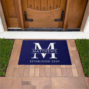 Elegante Tapete de Entrada Azul Marinho com Monogr