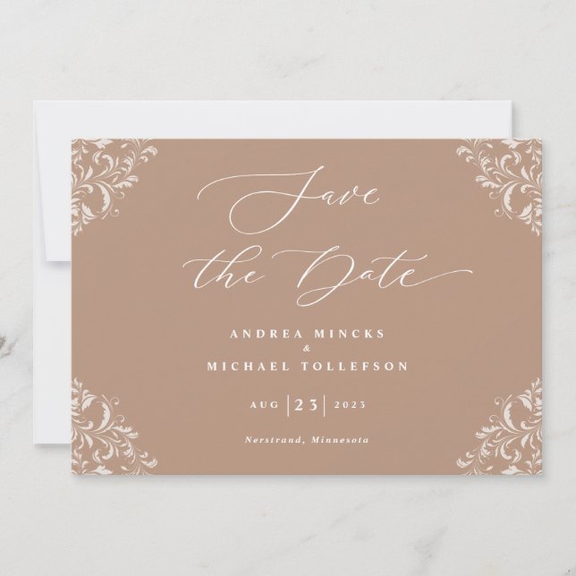 Elegante Taupe Casamento Salve Cartões de Data (Frente)
