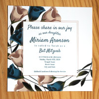 Elegante Teal Beige Rosas Bat Mitzvah Convite