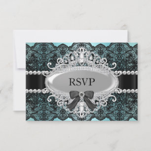 Elegante Teal & Black Diamond Lace RSVP