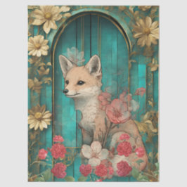 Elegante Teal Oriental Fox Artesanato Papel Tecido