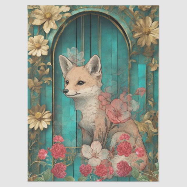 Elegante Teal Oriental Fox Artesanato Papel Tecido (Frente )