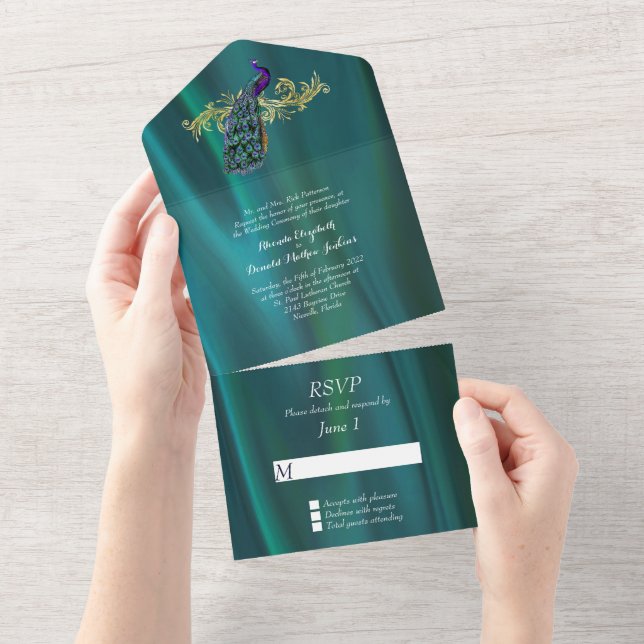 Elegante Teal Satin e Peacock (Aba destacável)