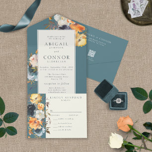 Elegante Teal Terracotta Marinho Boho Floral