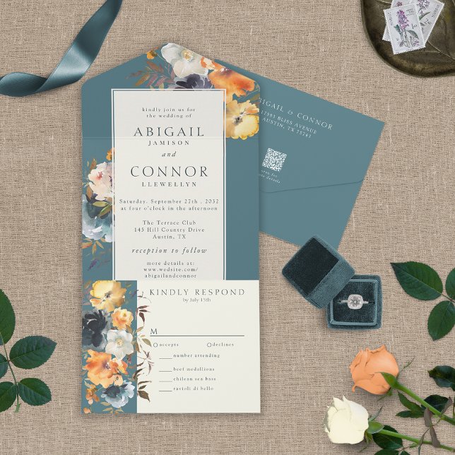 Elegante Teal Terracotta Marinho Boho Floral (Criador carregado)