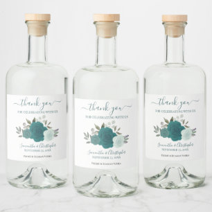 Elegante Teal Watercolor Rosa Casamento Obrigado