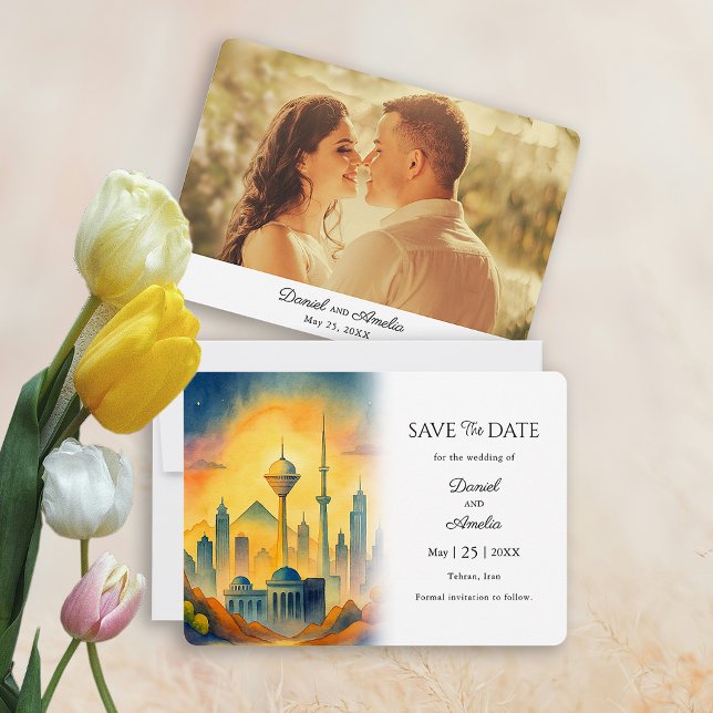 Elegante Teerã Iran Salve o Cartão de Casamento de (Elegant Tehran  Save the Date Card)