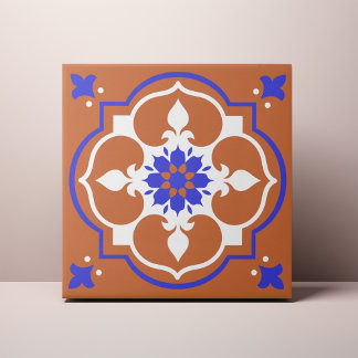 Elegante Terracotta e Azulejo Flor Azul
