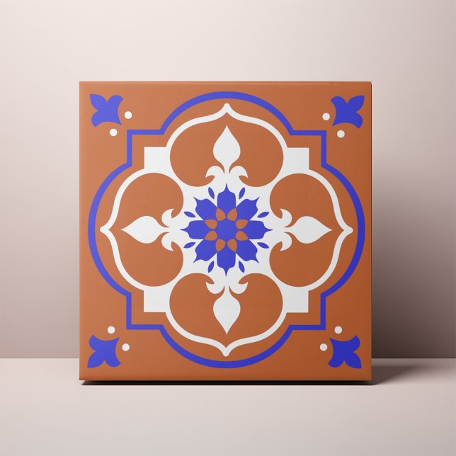 Elegante Terracotta e Azulejo Flor Azul (Criador carregado)