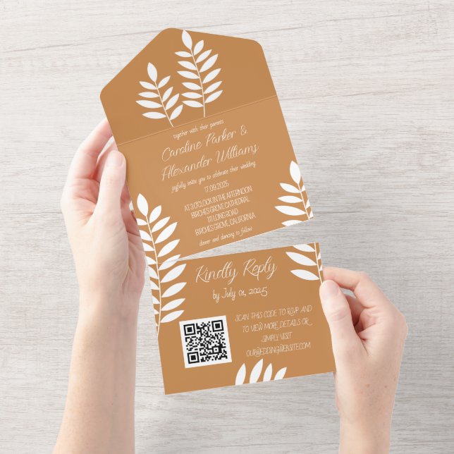 Elegante Terracotta Rust Fall Floral RSVP Código Q (Tearaway)