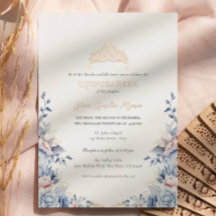 Elegante Tiara Dourado Rosas Azuis Quinceañera