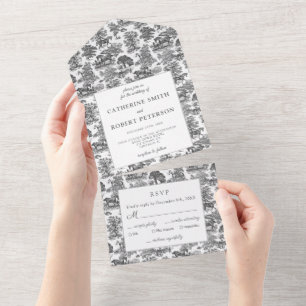 Elegante Toile de Cavalo Preto e Branco Vintage